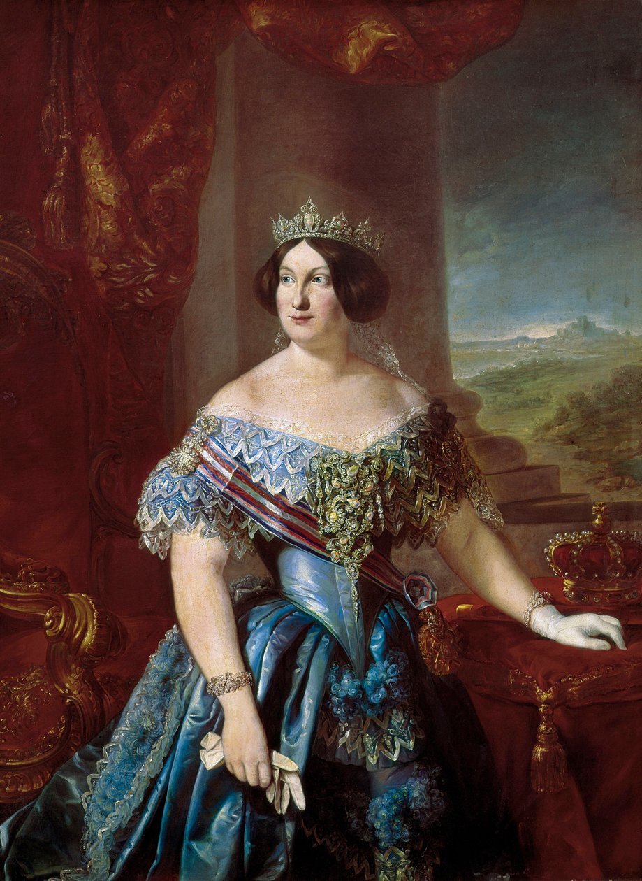 Portrét Isabelly II Španělské (Isabella de Bourbon) (1830-1904). Obraz Bernardo LOPEZ PIQUER od Bernardo Lopez y Piquer