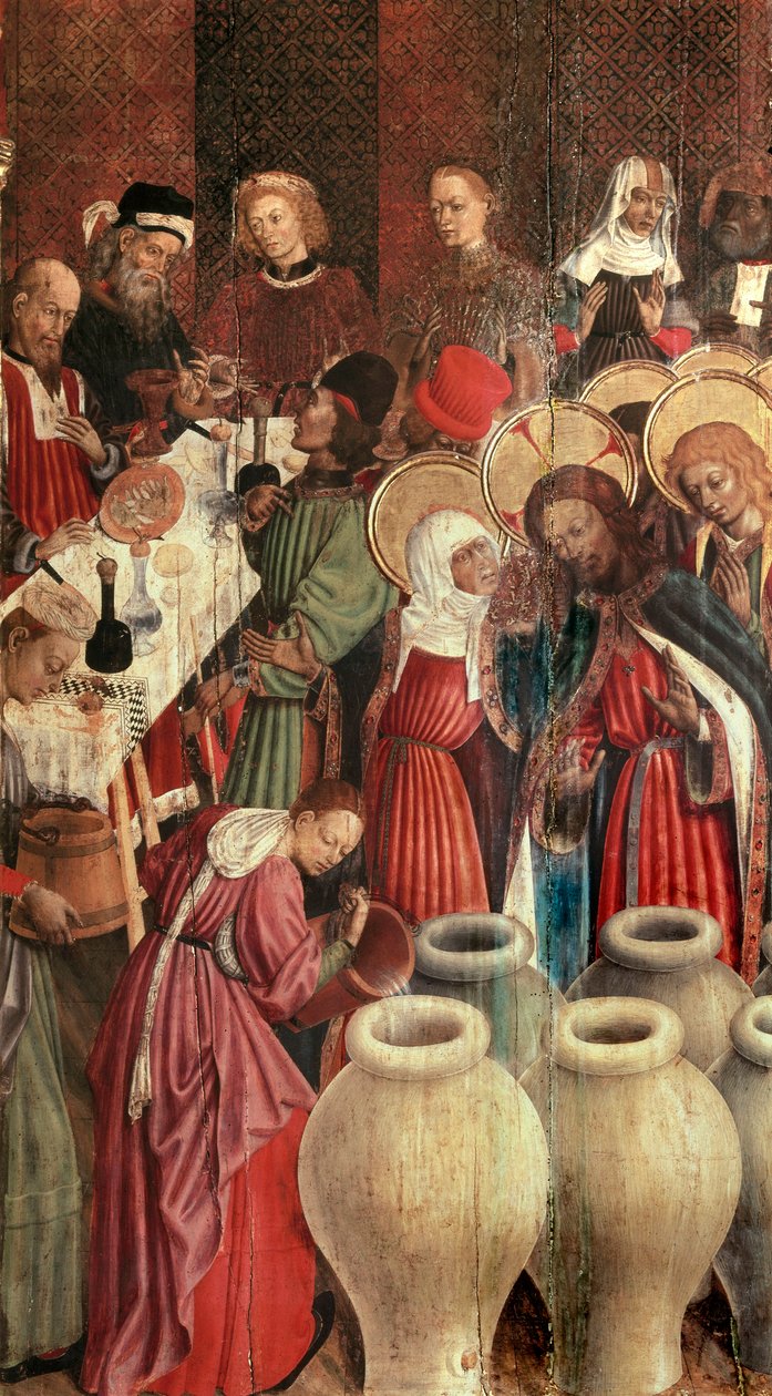 Oltářní obraz Proměnění, detail svatby v Káně od Bernardo Martorell