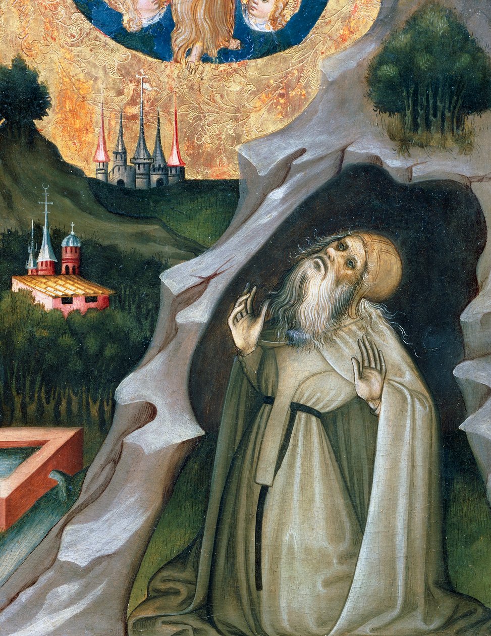 Poustevník v extázi, detail z oltářního obrazu sv. Máří Magdalény (1437-1452), od Bernata Martorella (asi 1400-1452), malovaný na dřevě. Katalánské gotické umění. od Bernardo Martorell
