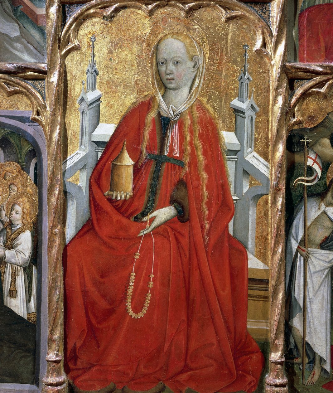 Marie Magdaleny, detail z oltářního obrazu sv. Máří Magdalény (1437-1452), od Bernata Martorella (asi 1400-1452), malovaný na dřevě. Katalánské gotické umění. od Bernardo Martorell