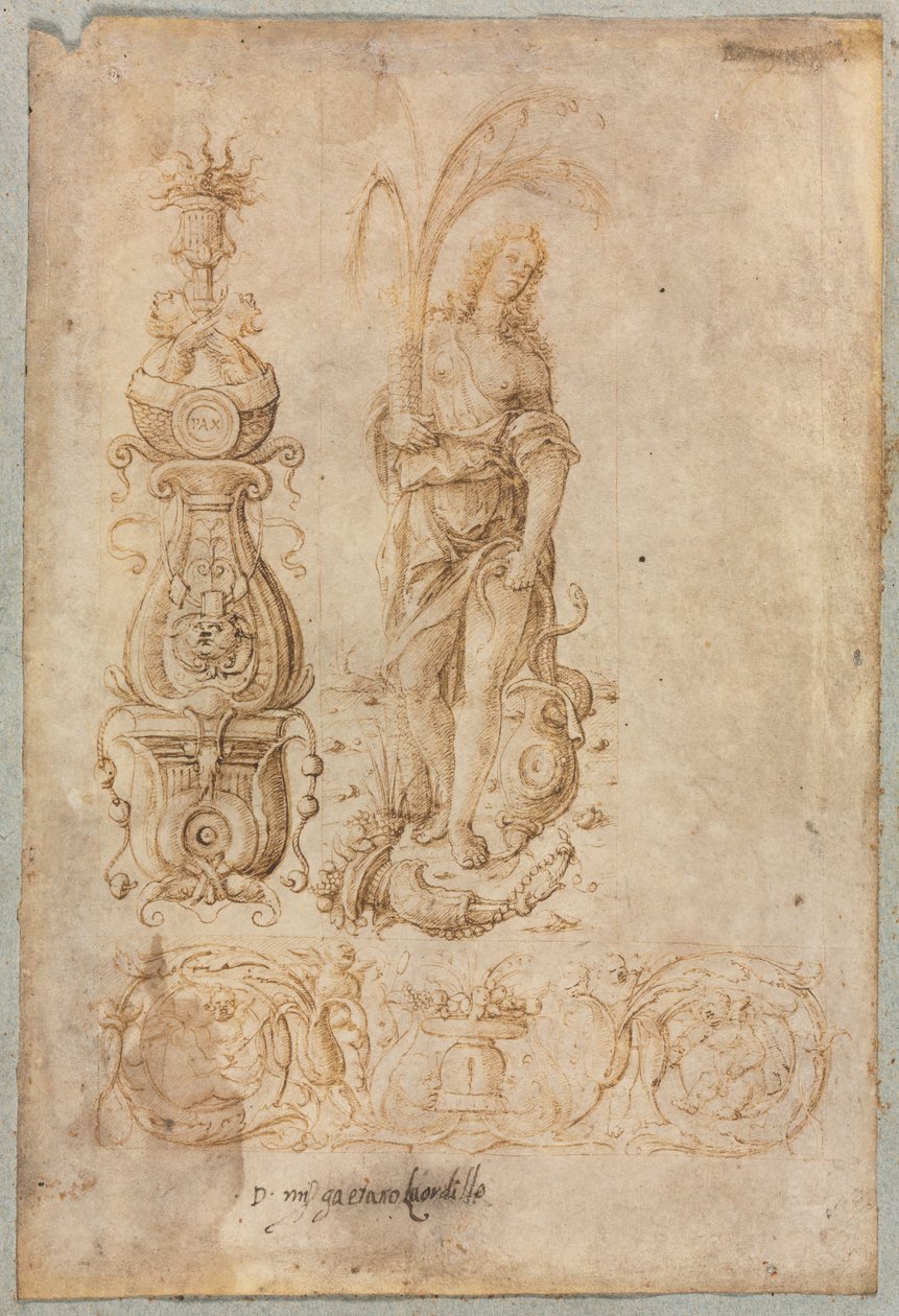 Design pro svícen, Alegorická postava hojnosti, Ornamental Reliéf Design od Bernardo Parentino