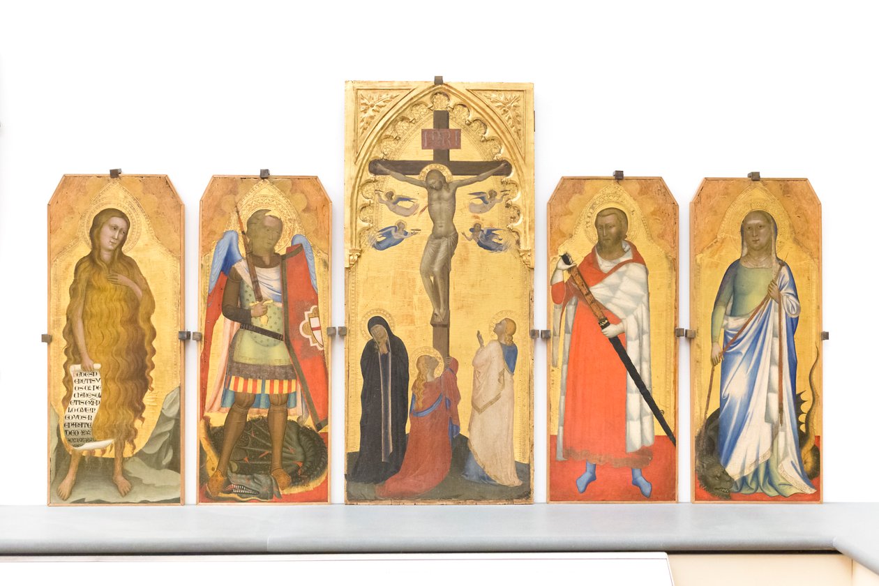 Ukřižování s truchlícími a Marií Magdalénou u paty kříže od Bernardo & Simone Puccio di (fl.1345 65) Daddi