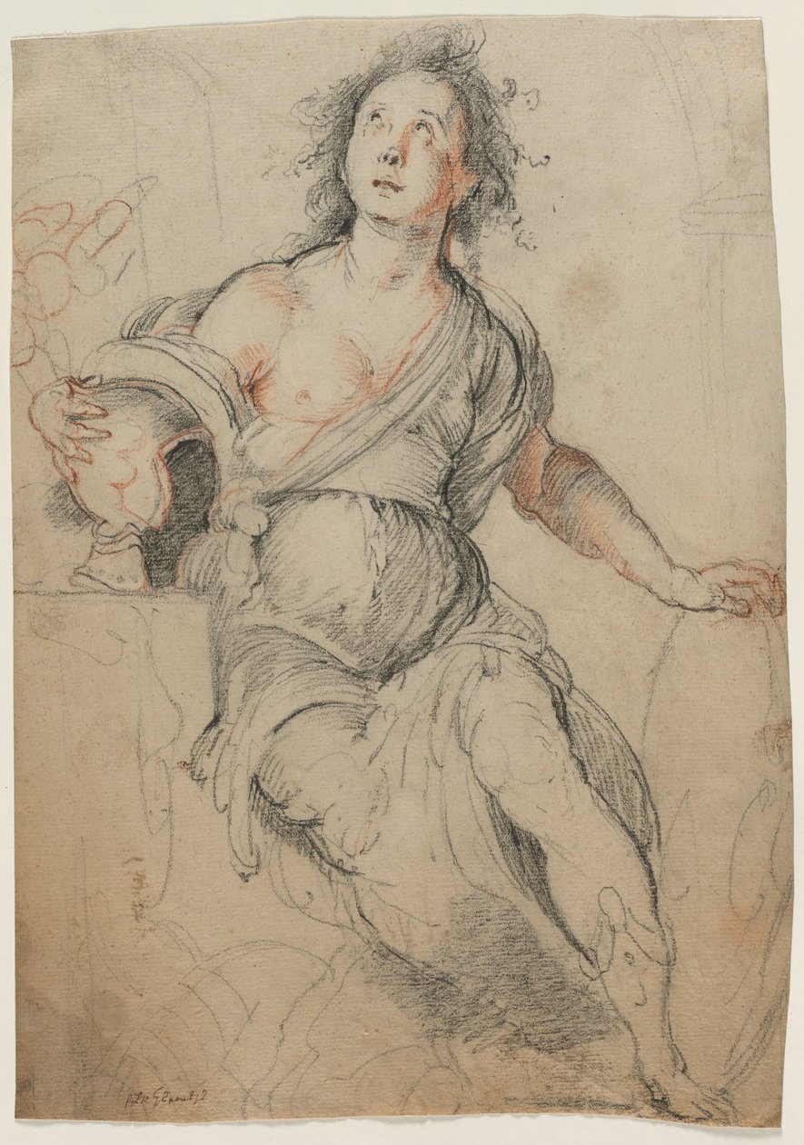 Alegorická postava, asi 1635 (černá křída s červenou křídou ) od Bernardo Strozzi