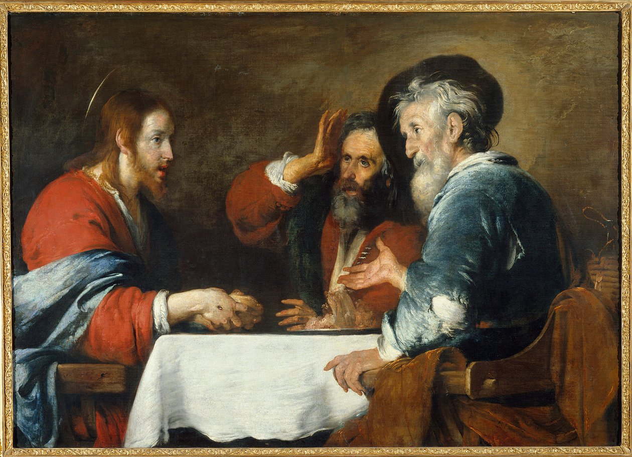 Kristus má Emauzy Kristus se zjevuje poutníkům sedícím u stolu v hostinci v Emauzích. Obraz Bernarda Strozziho (1581-1644) 1640 Ne. 1,24x1,72 m Grenoble, Musee des Beaux Arts od Bernardo Strozzi