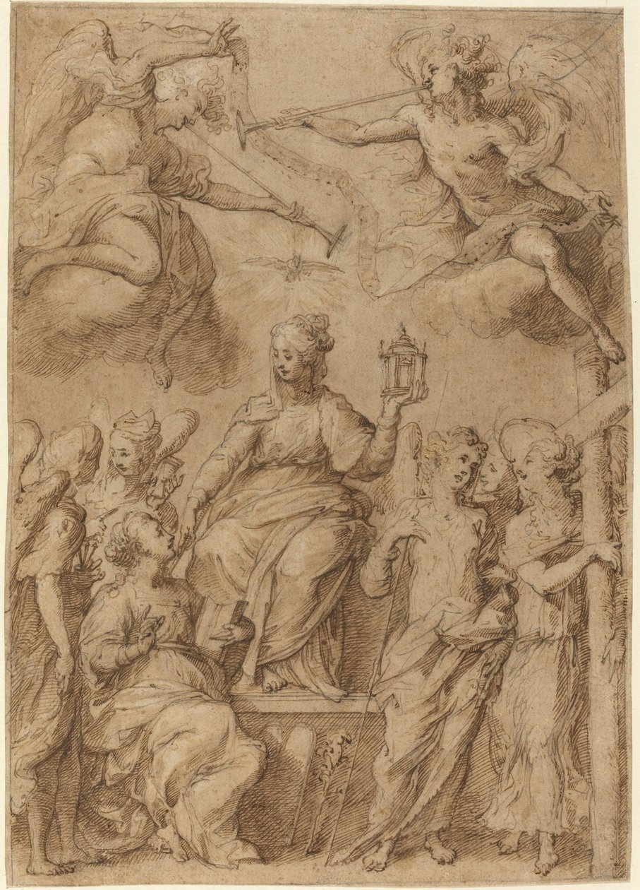 Ecclesia obklopená anděly držícími nástroje umučení od Bernardo Strozzi