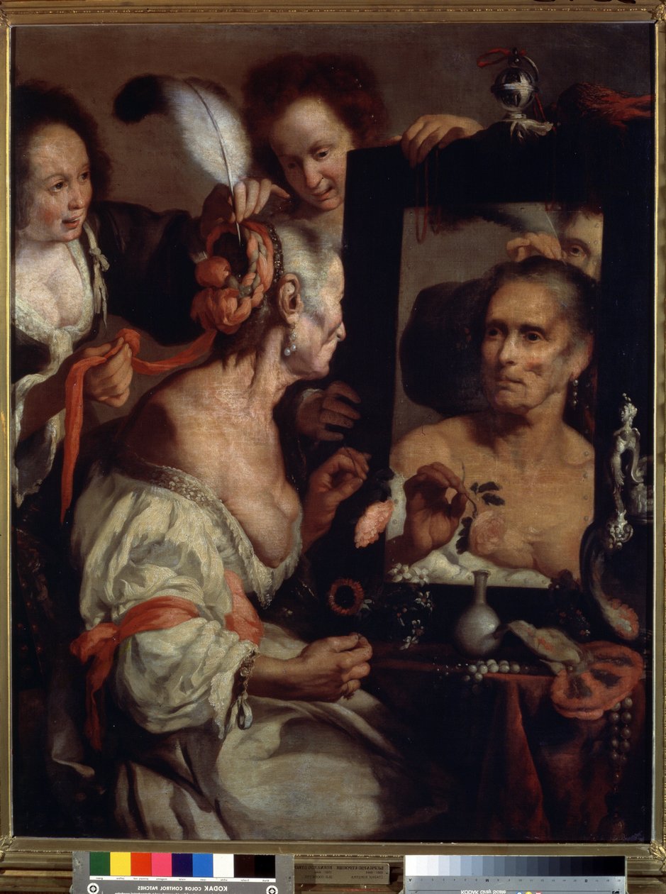 Stará koketa, marnost (Stará koketa, vanitas). Obraz Bernarda Strozziho (1581-1644). Olej na plátně od Bernardo Strozzi