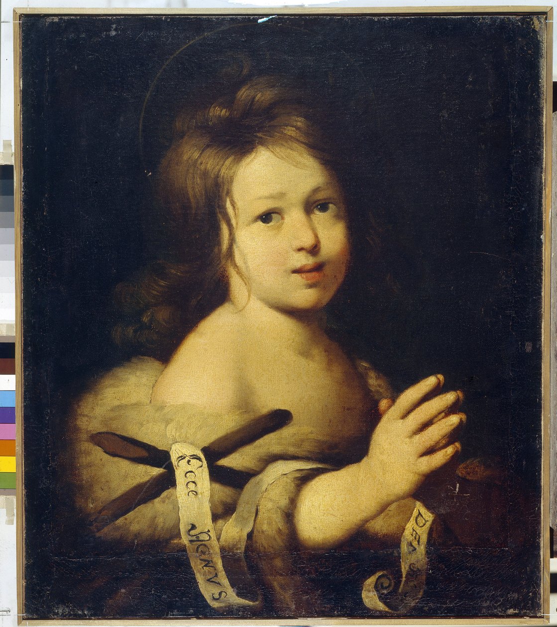 Svatý Jan Křtitel, dítě. (Jan Křtitel, jako dítě). Drží kříž s fylakteriem "Ecce agnus dei"" (Hle, Beránek Boží). Obraz Bernardo Strozzi (1581-1644), olej na plátně od Bernardo Strozzi