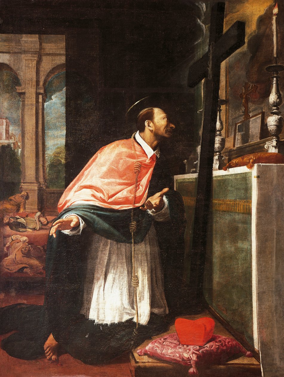 Svatý Karel Borromeus, autor Bernardo Strozzi (1581-1644), kostel kapucínů, Sarzana, Itálie od Bernardo Strozzi