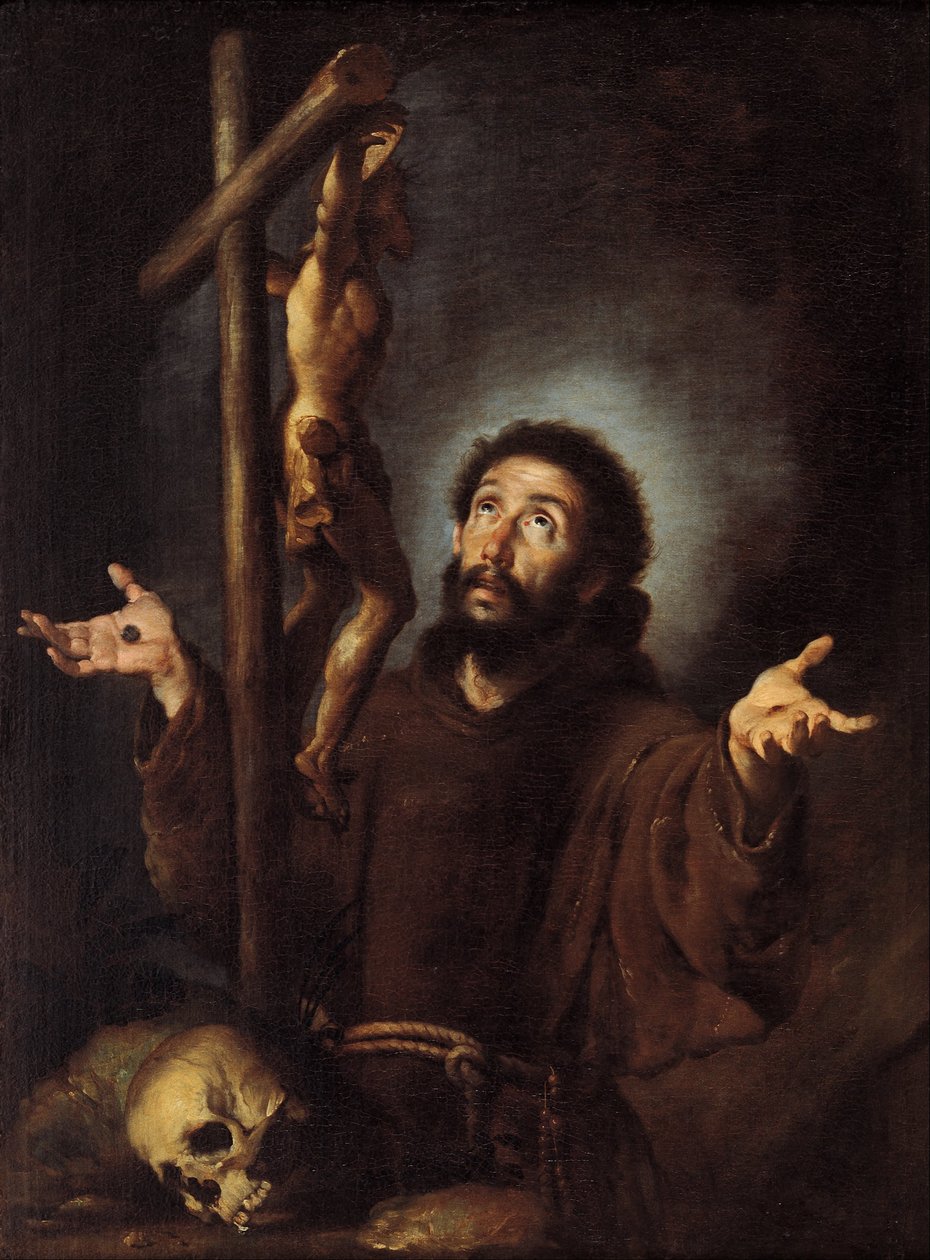 Svatý František z Assisi uctívající krucifix od Bernardo Strozzi