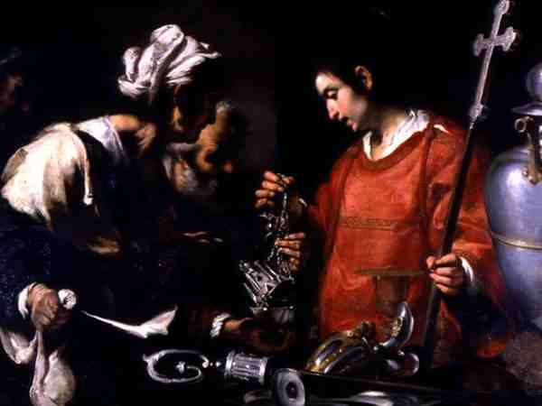Svatý Vavřinec rozdává své bohatství chudým (olej na plátně) od Bernardo Strozzi