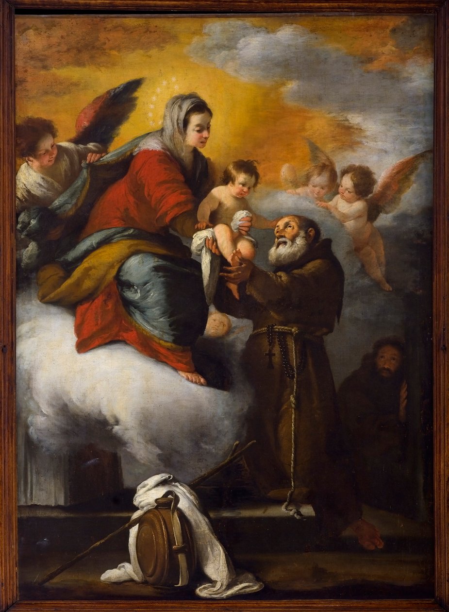 Panna dává dítě Ježíš blahoslavené Felice z Cantalice (olej na plátně) od Bernardo Strozzi