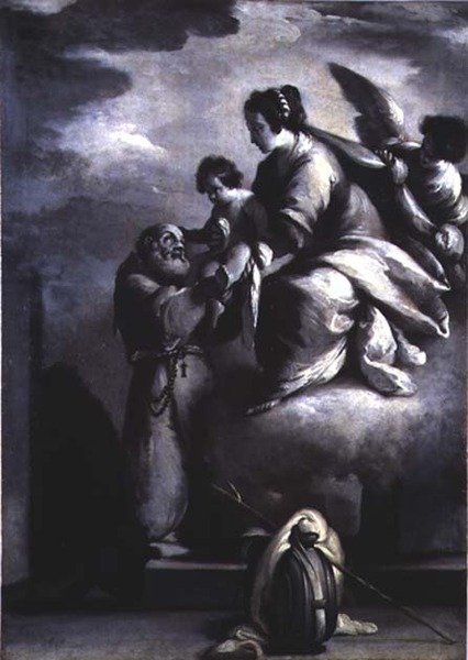 Panna Maria podává Ježíška blahoslavenému Felixovi z Cantalice od Bernardo Strozzi
