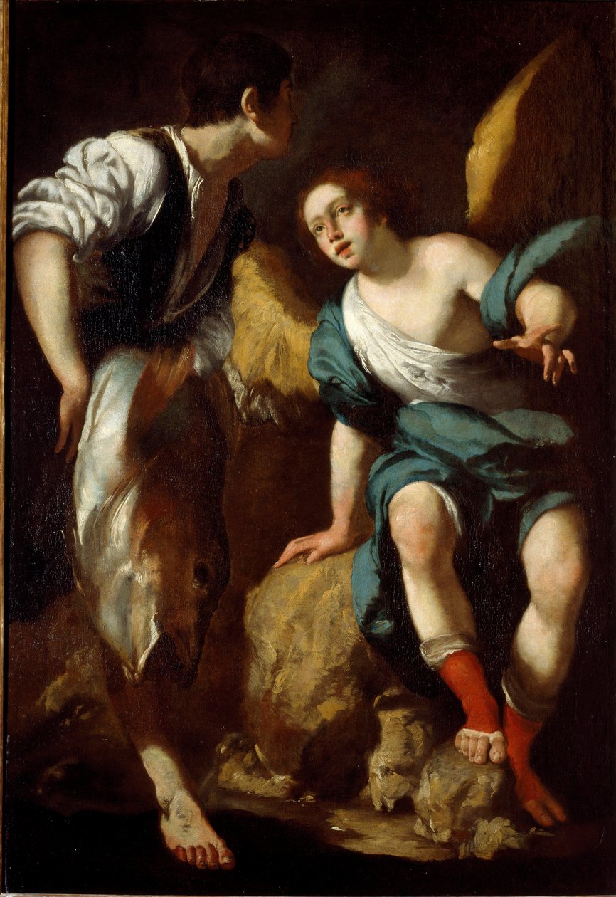 Mladý Tobie a archanděl Raphael (Tobie a anděl) Obraz Bernarda Strozziho (1581-1644) Genes ze 17. století, soukromá sbírka od Bernardo Strozzi