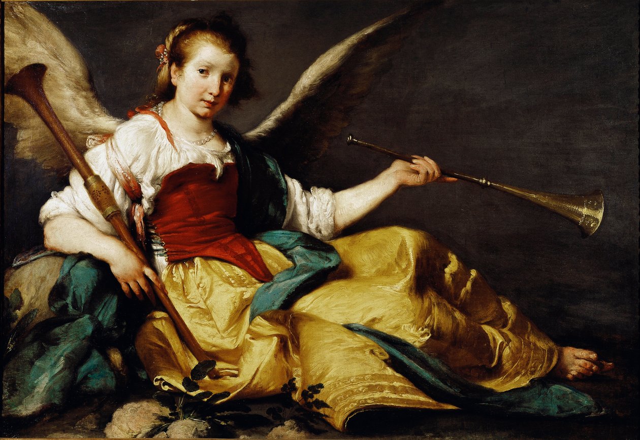 Alegorie Přejmenovat Drží trubku (levá ruka) a dřevěnou chalémii (pravá ruka). Obraz Bernarda Strozziho (asi 1581-1644). 1535-1536 Rozm. 106,7 x 151,7 cm Národní galerie, Londýn od Bernardo Strozzi