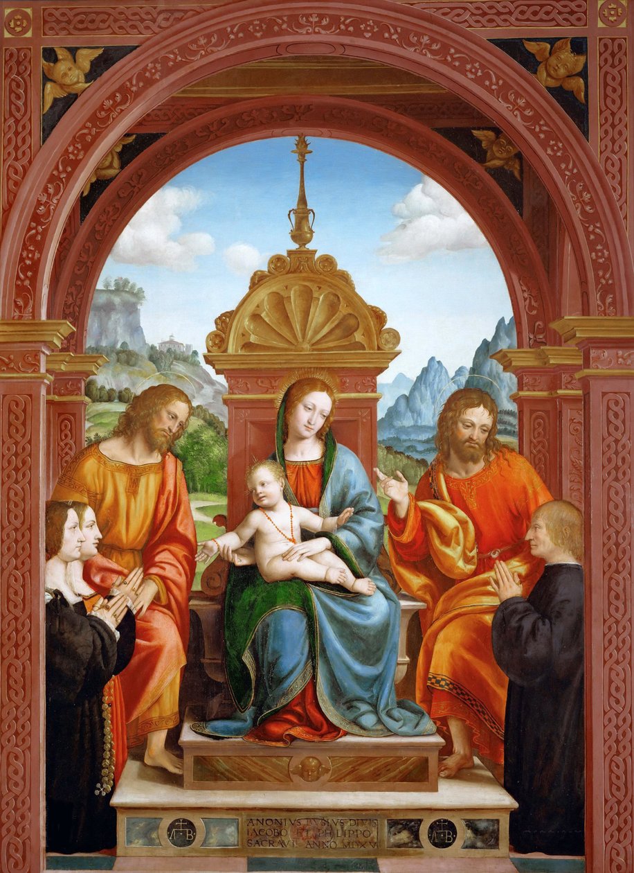 Madona s dítětem se svatými Jakubem, Filipem a rodinou Antonia Bustiho, 1515-1517. od Bernardo Zenale
