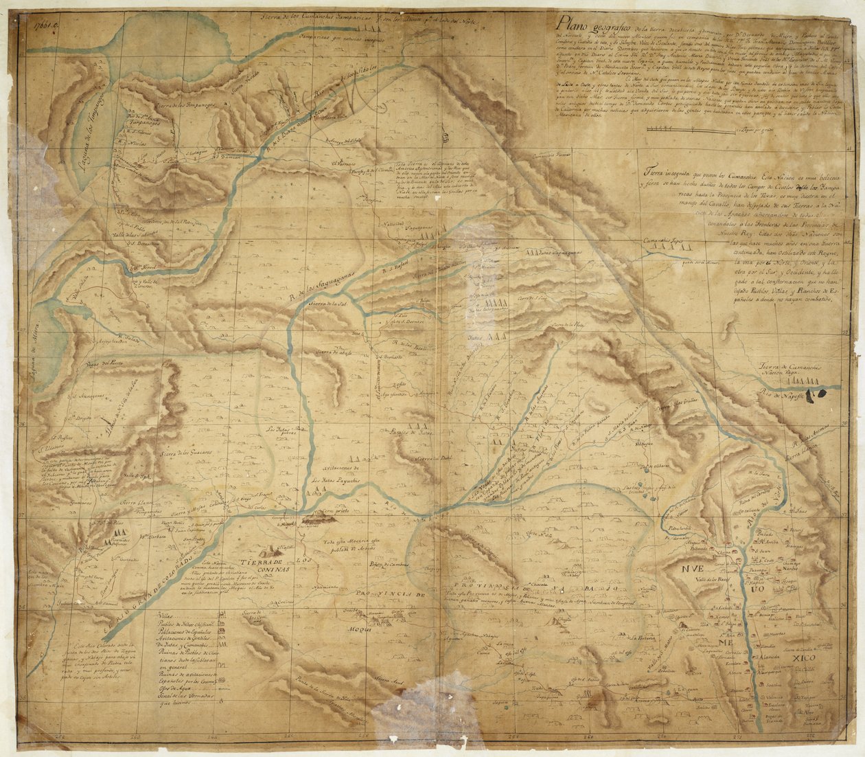 Mapa větší části Nového Mexika a části Horní Kalifornie od Bernardo de Miera y Pacheco