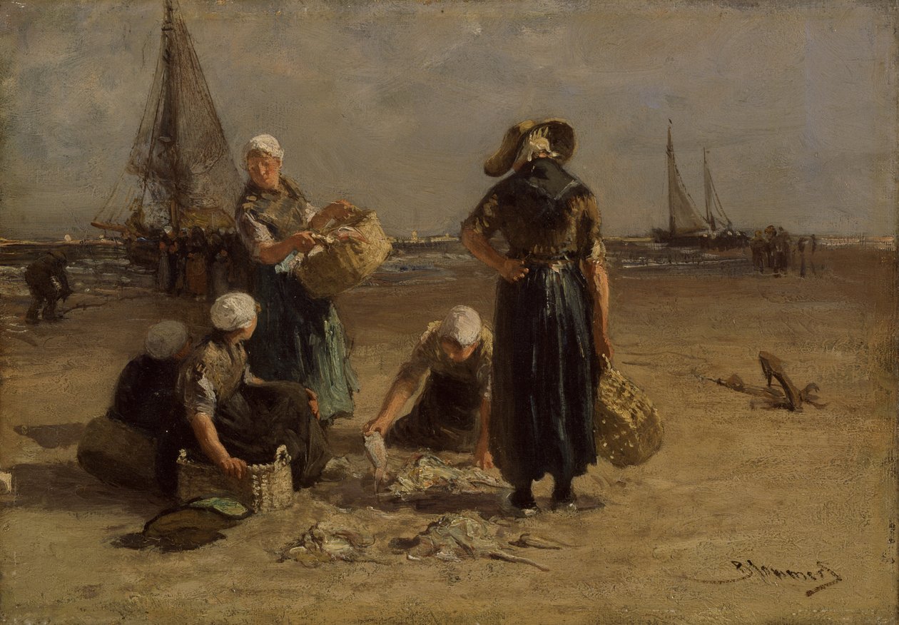 Fishwives on the Beach (olej na plátně) od Bernardus Johannes Blommers or Bloomers