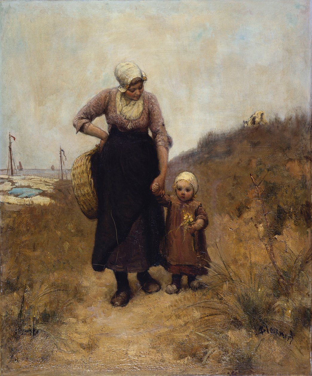 Matka a dítě na cestě u moře od Bernardus Johannes Blommers or Bloomers