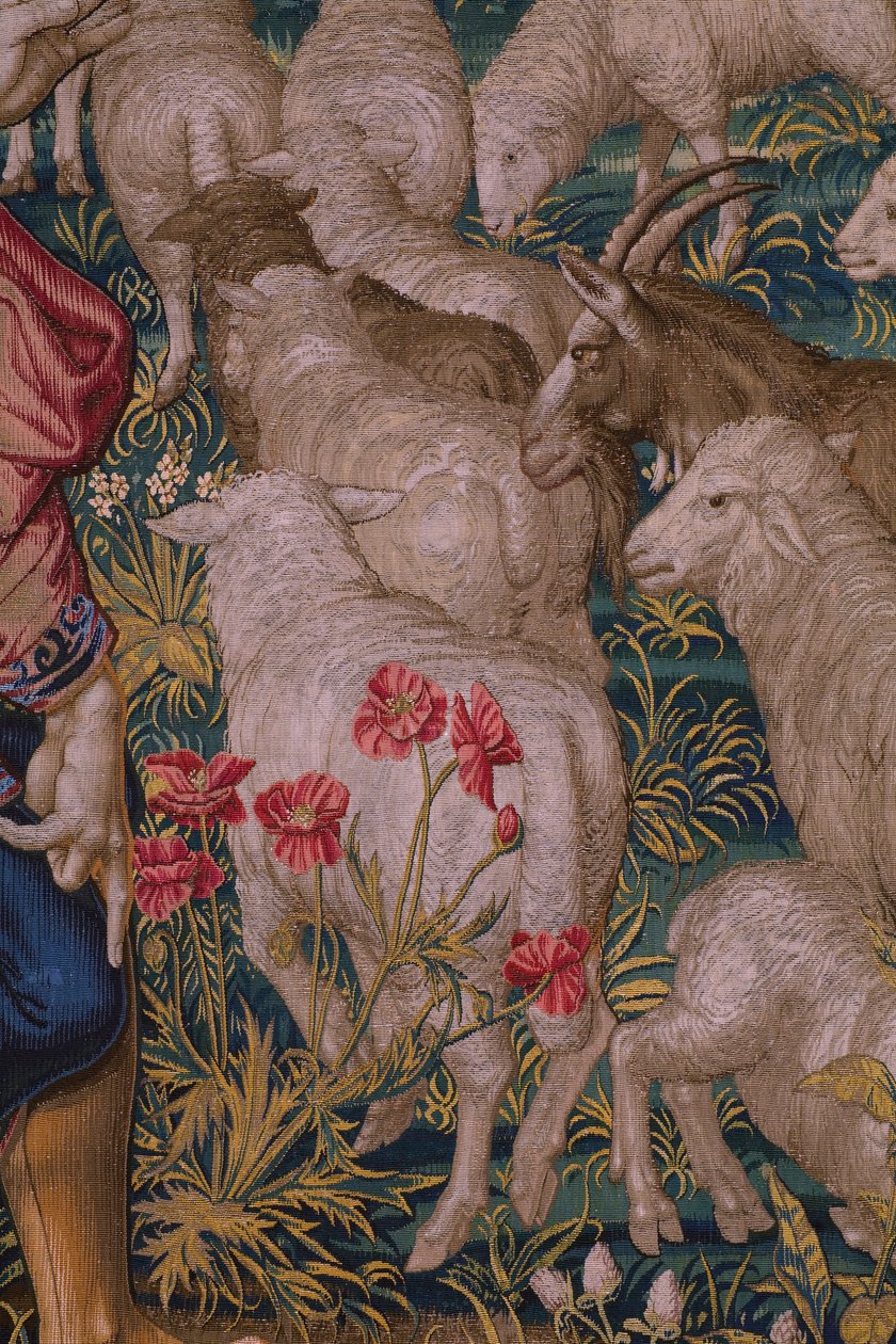 Vlámský gobelín. Seriál Založení Říma: Faustulus se setkává s Romulem a Remem. Karikaturista Barend van Orley (?). bruselská výroba. 1525-1530. Detail. od Bernart van (attr. to) Orley
