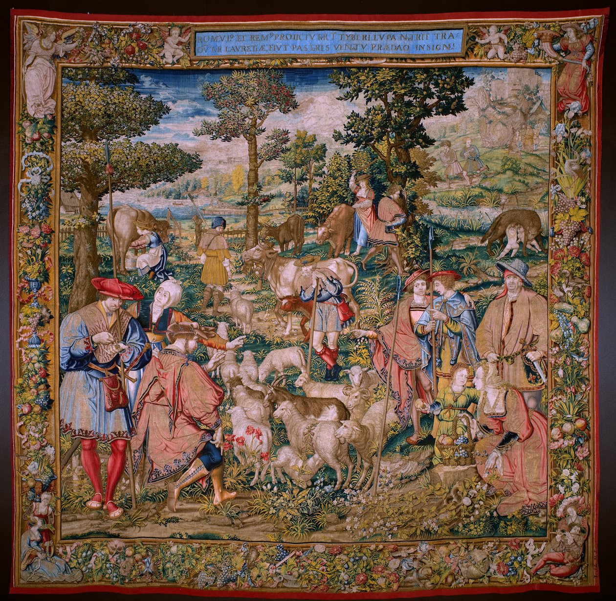 Vlámský gobelín. Seriál Založení Říma: Faustulus se setkává s Romulem a Remem. Karikaturista Barend van Orley (?). bruselská výroba. 1525-1530. od Bernart van (attr. to) Orley