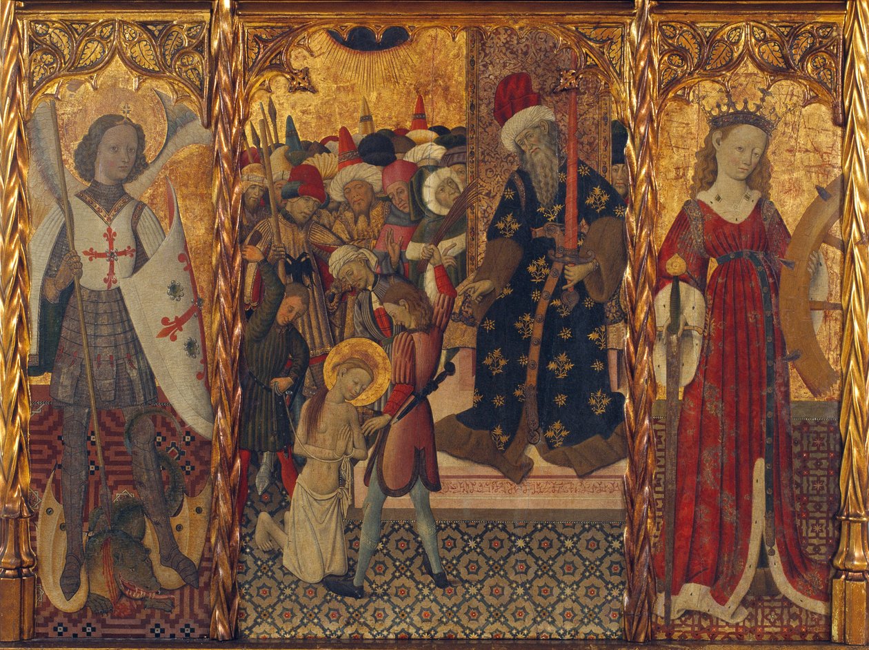 Svatý Michael, mučednictví svaté Eulálie a svaté Kateřiny, cca 1442-1445 od Bernat Martorell the Elder