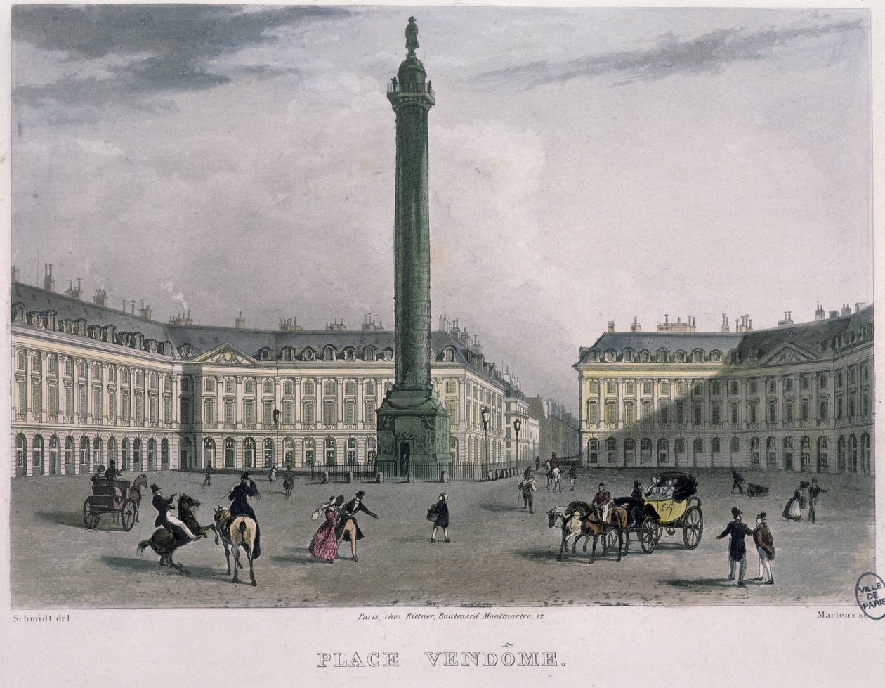 Place Vendome, 1832 (barevná rytina) od Bernhard Schmidt