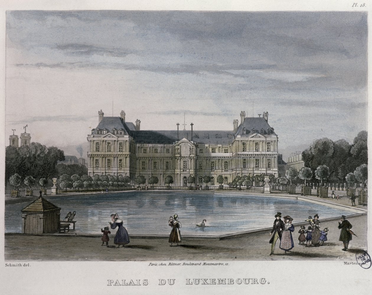 Lucemburský palác, 1832 (barevná rytina) od Bernhard Schmidt