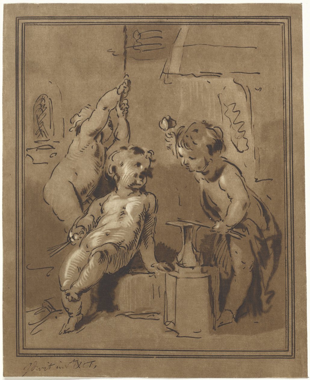 Tři putti na kovadlině od Bernhard Schreuder