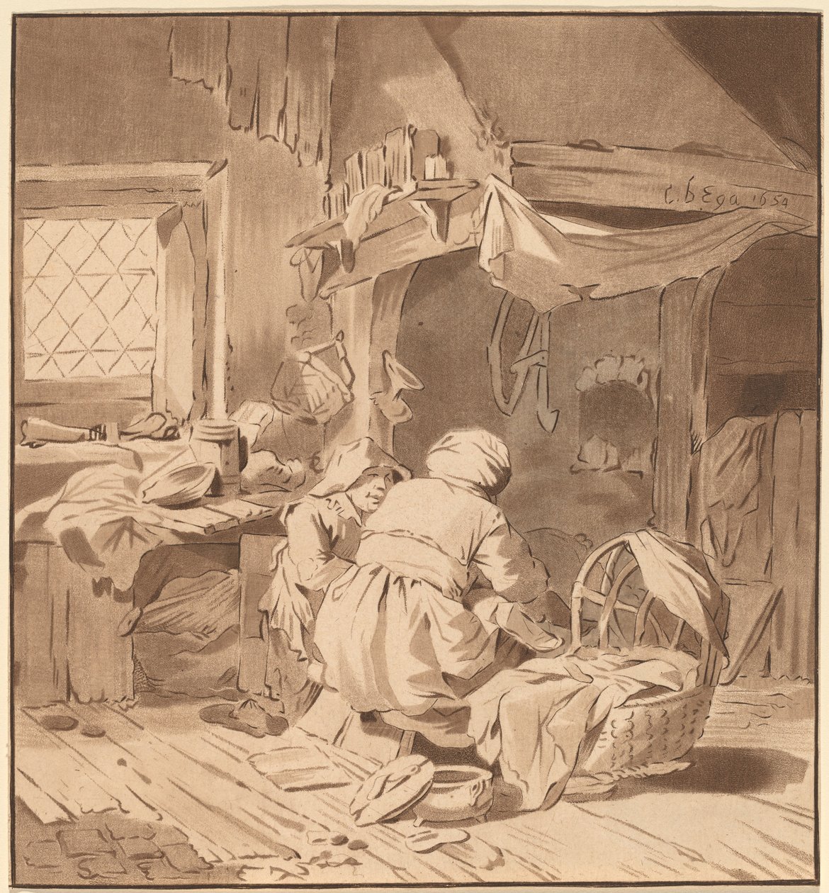 Interiér selského domu se dvěma ženami, 1772, vydáno 1787. od Bernhard Schreuder