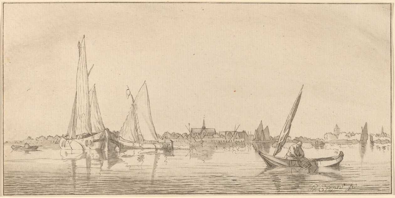 Řeka s městem, 1775. od Bernhard Schreuder