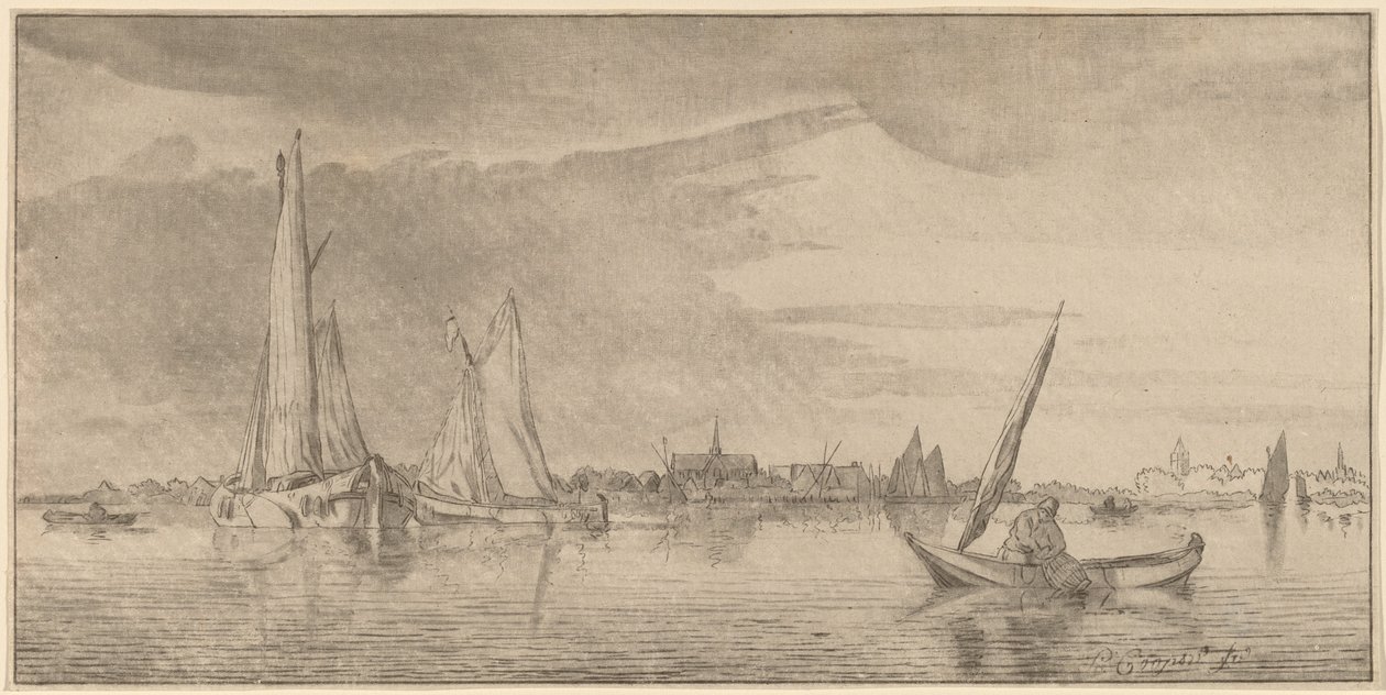 Řeka s městem, 1775. od Bernhard Schreuder