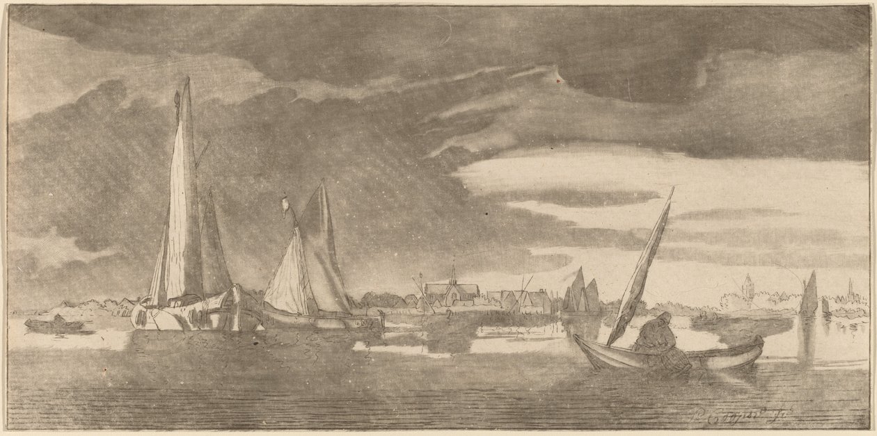 Řeka s městem, 1775. od Bernhard Schreuder