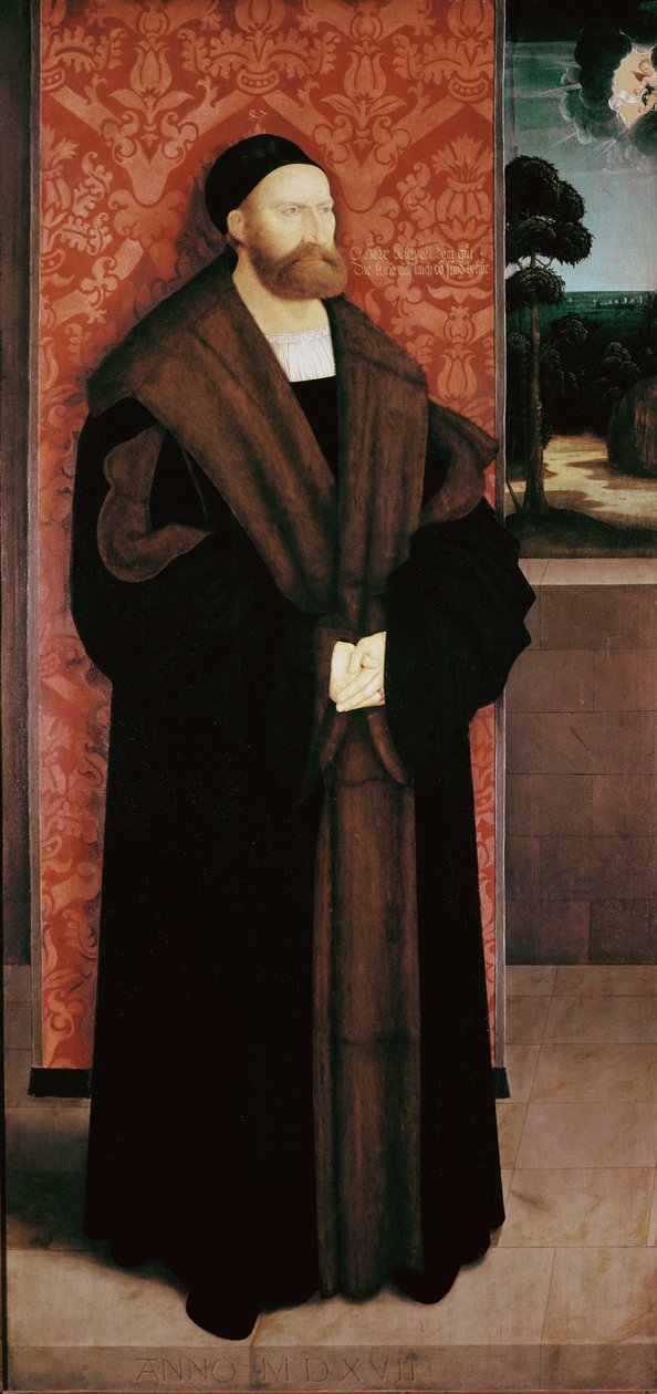 Portrét Conrada Rehlingera a jeho dětí. Detail (olej na dřevě od Bernhard Strigel