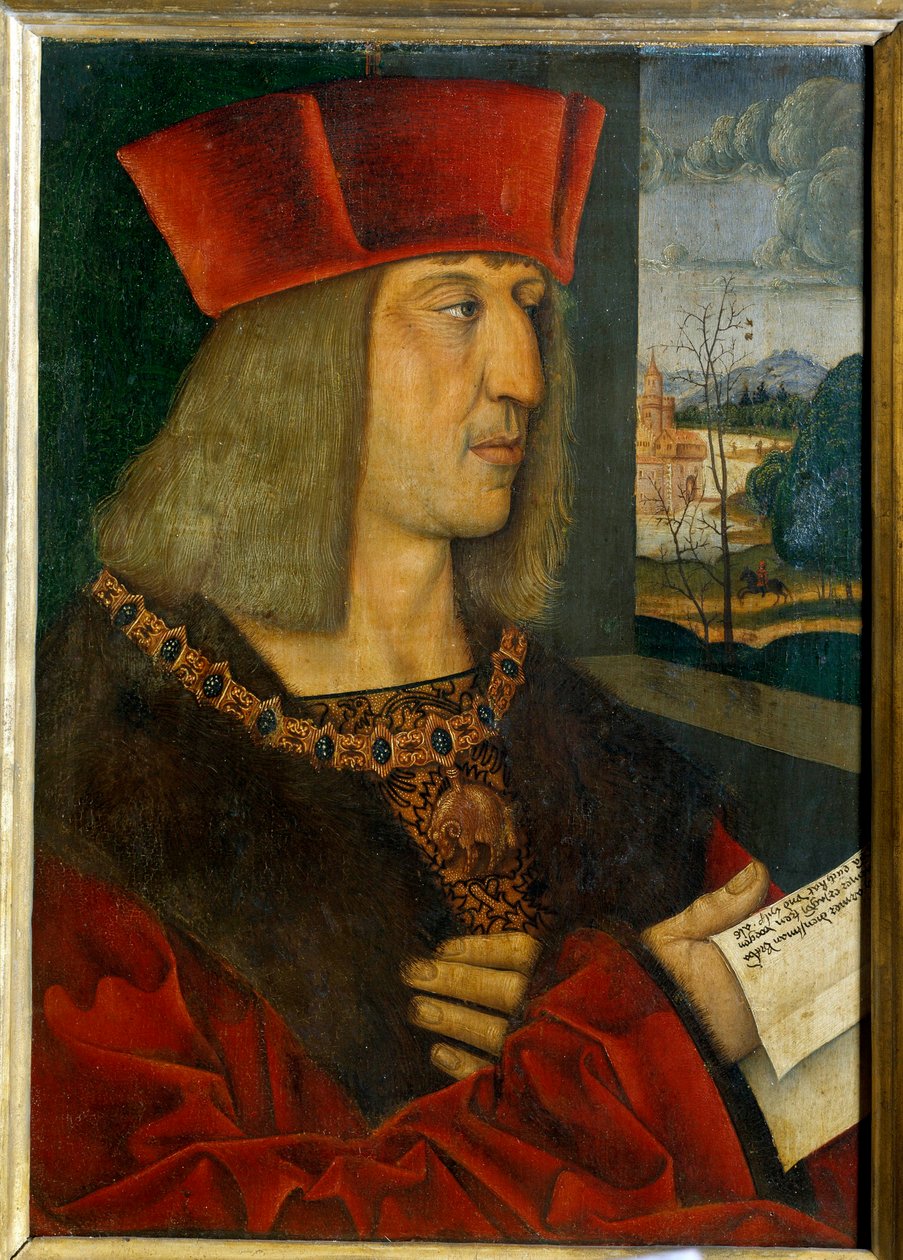 Portrét císaře Maxmiliána I. (1459-1519) Obraz Bernarda Strigela (1460-1528) 15. stol. Rozměr 0,38 x 0,28 m od Bernhard Strigel