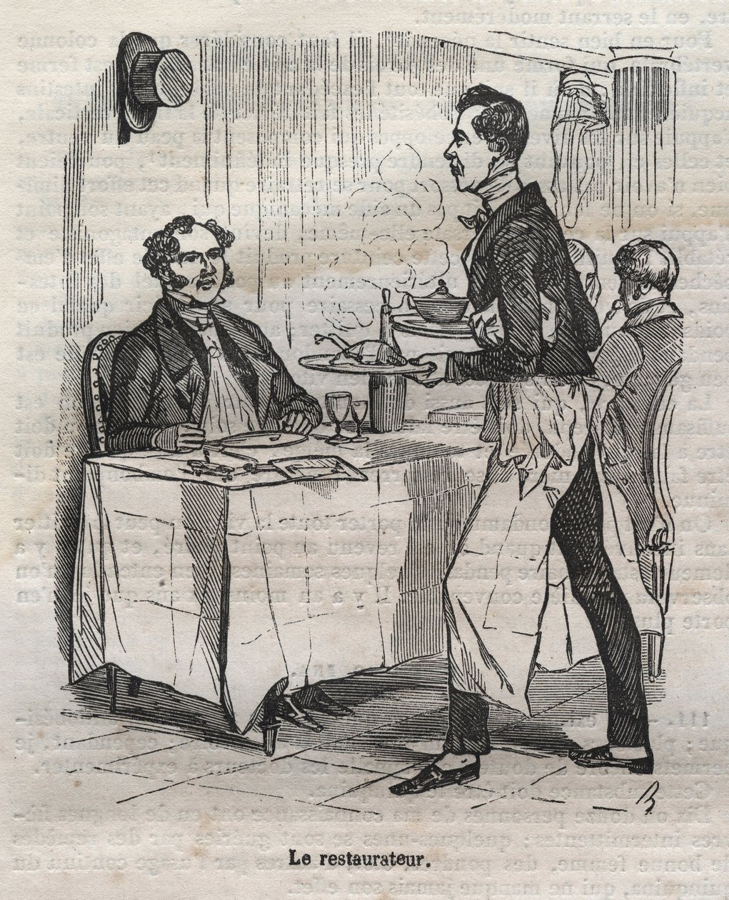 Restaurátor - rytina v „La Physiologie du gout“ od Jean Anthelme Brillat Savarin (Brillat-Savarin od Bertall