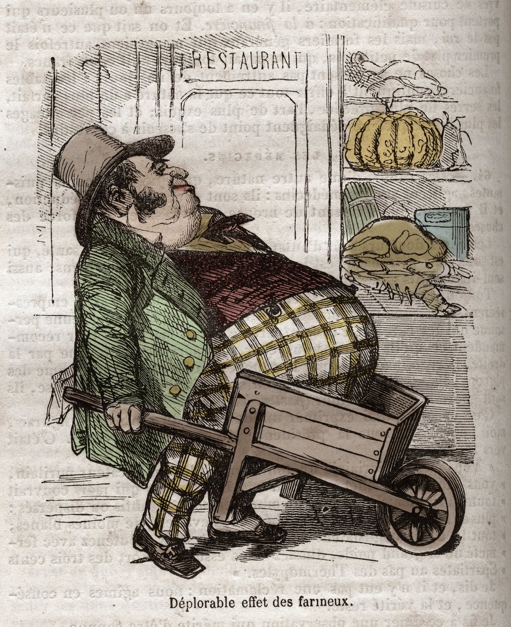 Obeite - Des Gourmands - žalostný efekt des floureux - rytina v „La Physiologie du gout““ od Jean Anthelme Brillat Savarin (Brillat-Savarin od Bertall