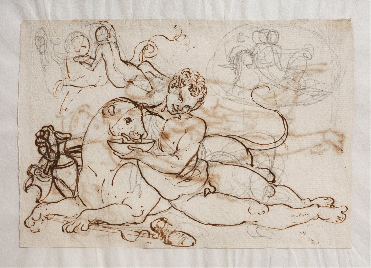 Bakchant (mladý satyr) nabízí panterovi pití od Bertel Thorvaldsen