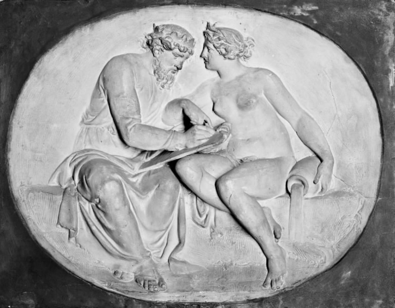 Král Numa Pompilius v rozhovoru s nymfou Egerií v její jeskyni od Bertel Thorvaldsen