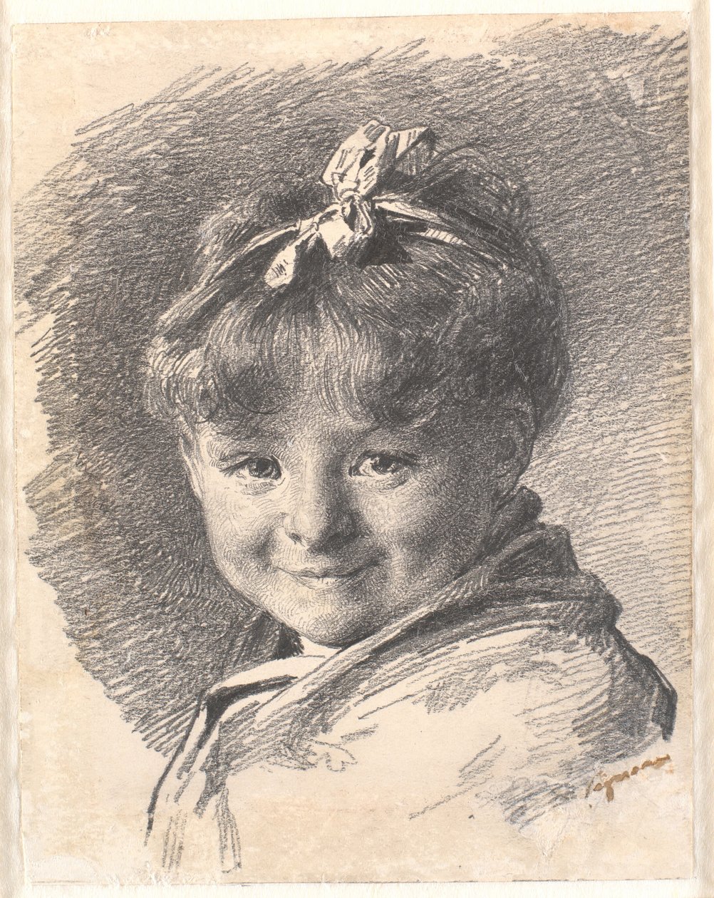 Portrét holčičky s krátkými vlasy a gumičkou do vlasů od Bertha Wegmann