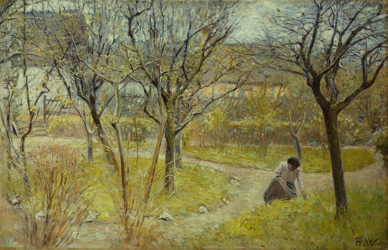 Jarní den na zahradě od Bertha Wegmann