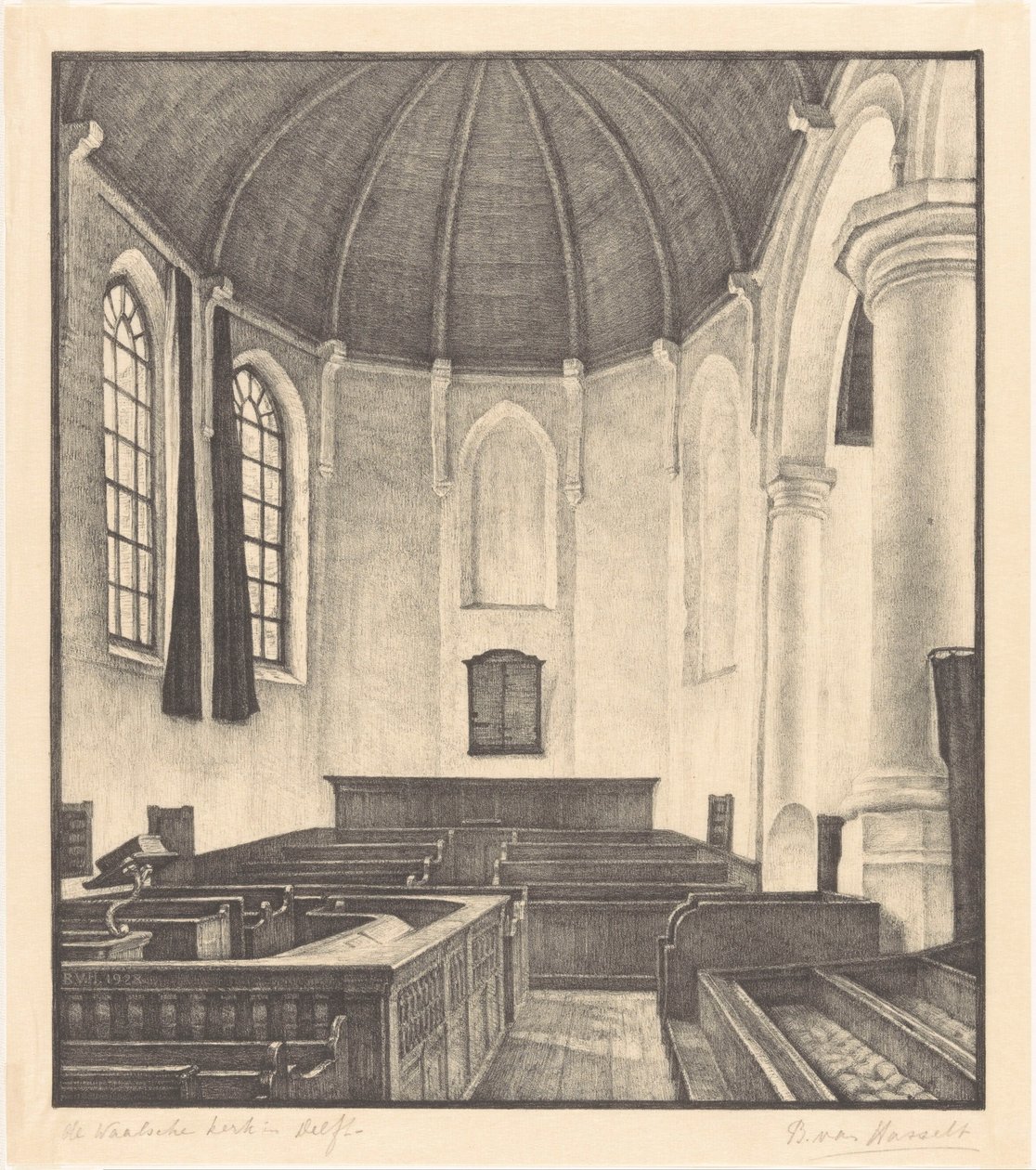 The Waalsche Kerk in Delft (původní název na objektu) od Bertha van Hasselt (signed by artist)