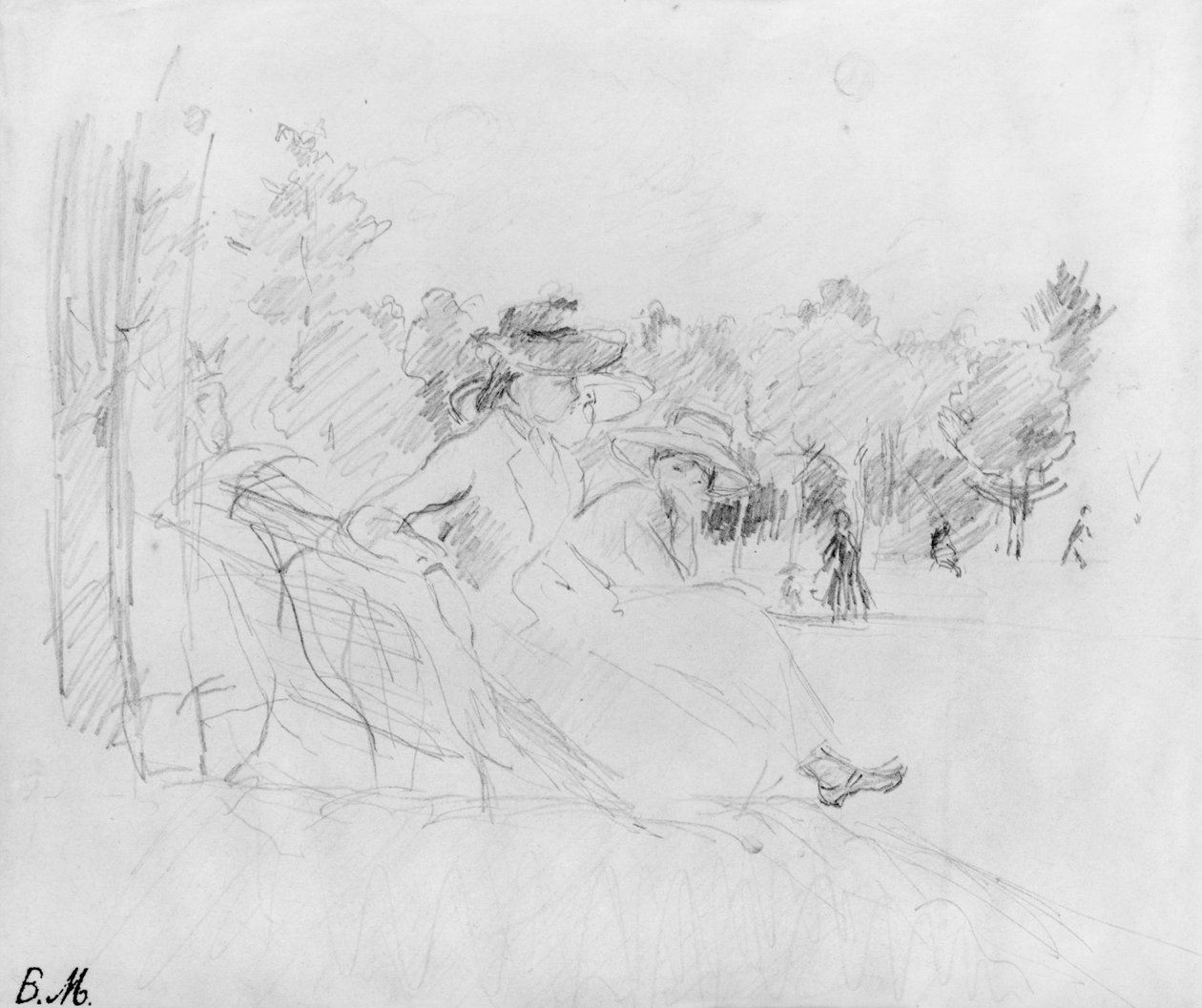 V Bois de Boulogne, 1888 (černé olovo na papíře) od Berthe Morisot