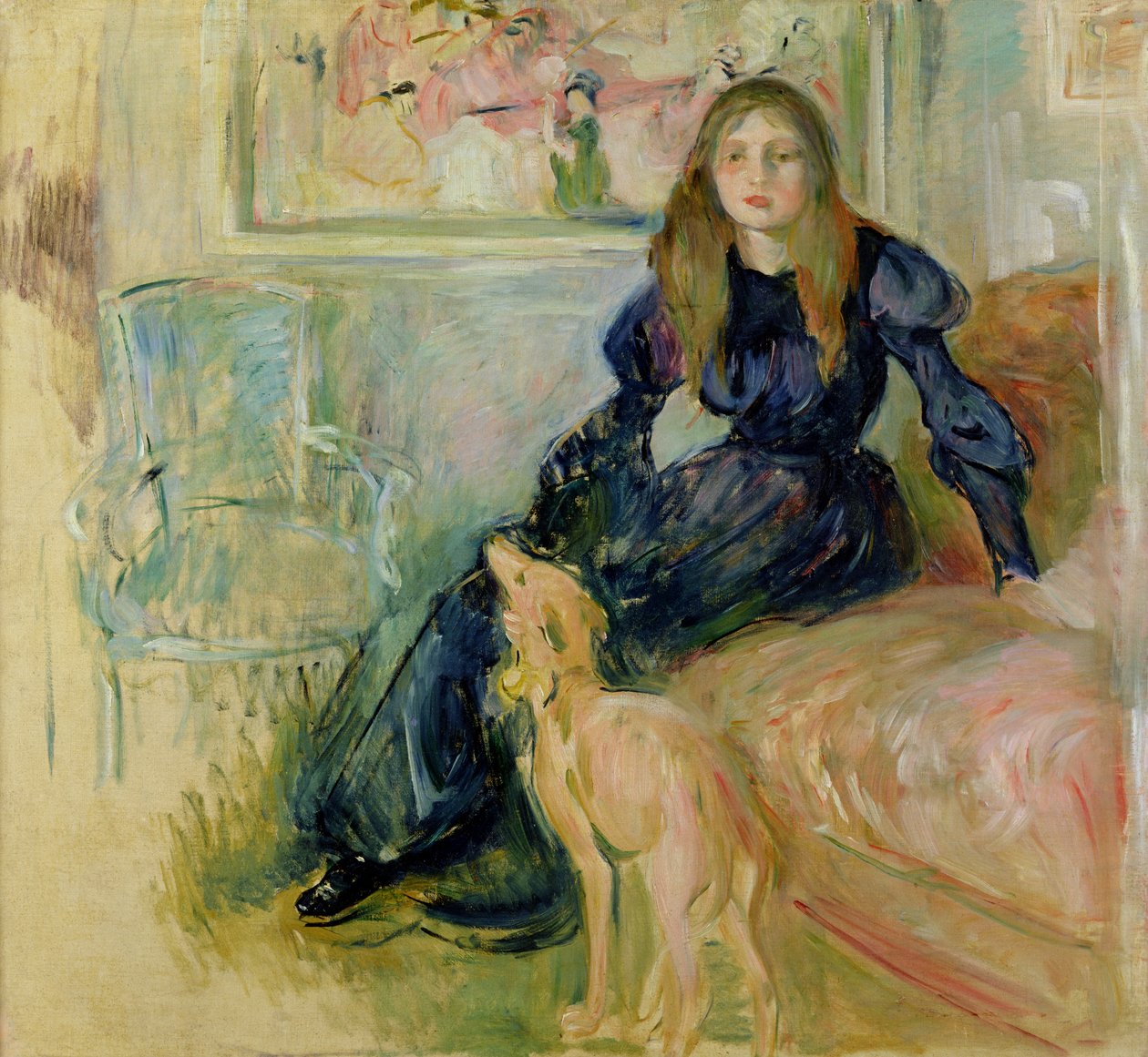 Julie Manet (1878-1966) a její Greyhound Laerte, 1893 od Berthe Morisot