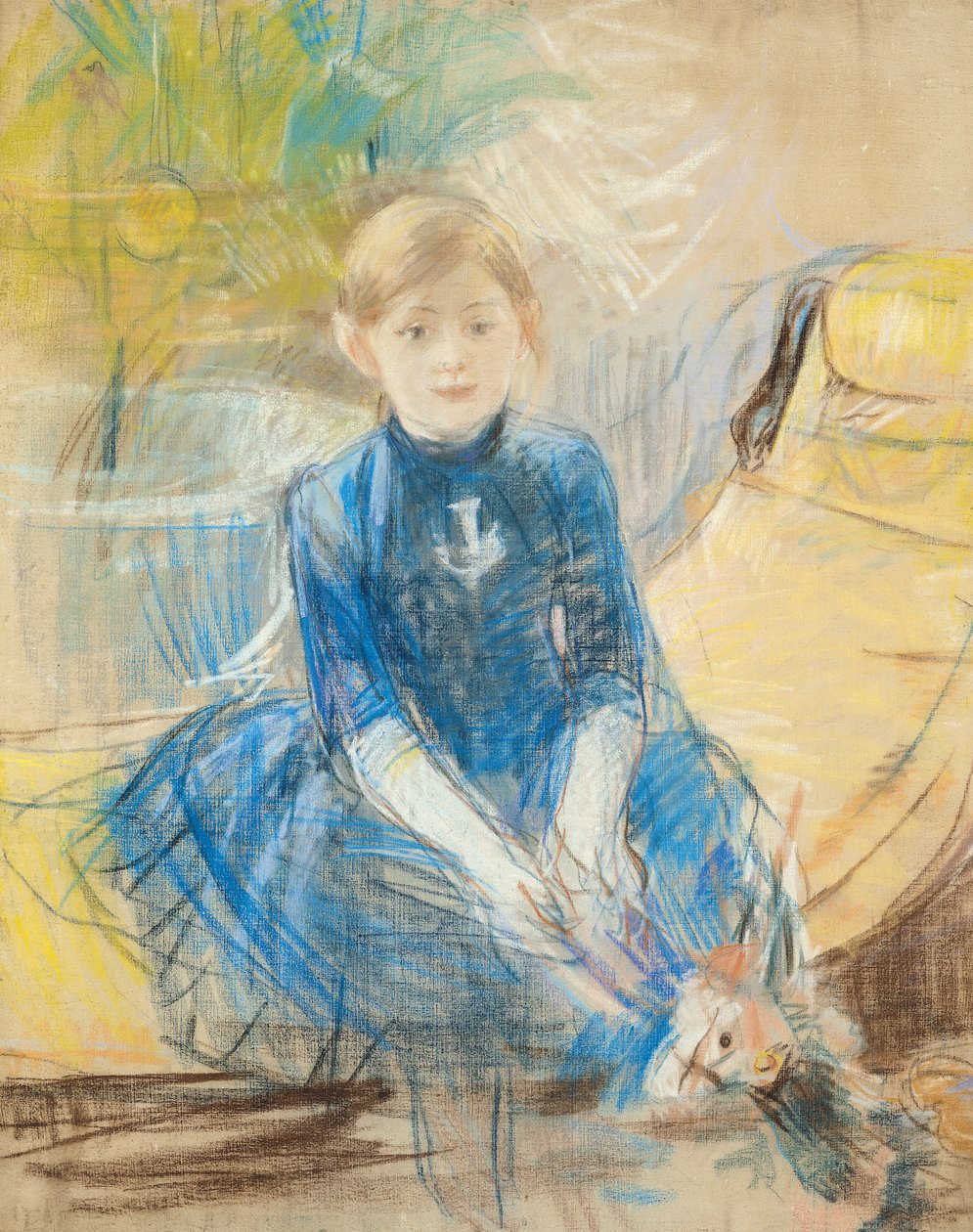Holčička s modrým dresem, 1886 (pastel na plátně) od Berthe Morisot