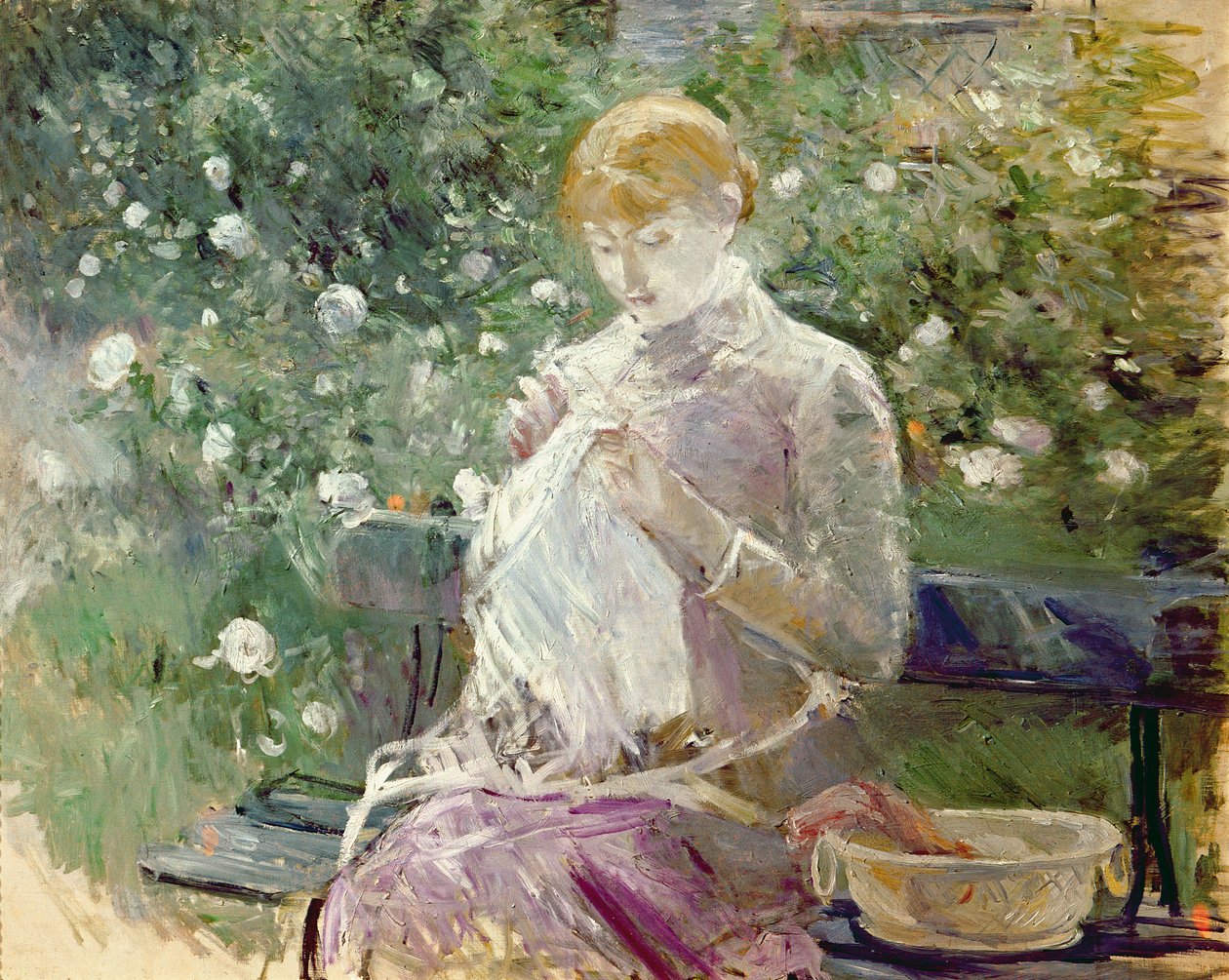 Pasie šití v Bougivalově zahradě, 1881 od Berthe Morisot