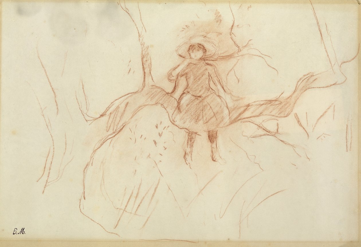 Hřadování ve stromě, 1889 (červená křída na papíře) od Berthe Morisot