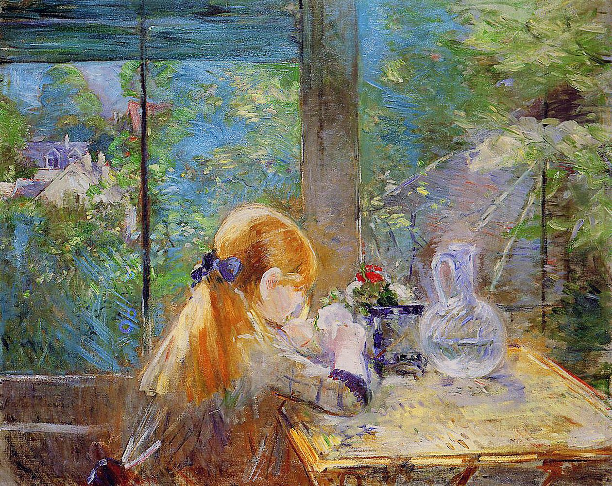 Rusovlasá dívka sedící na verandě, 1884 od Berthe Morisot