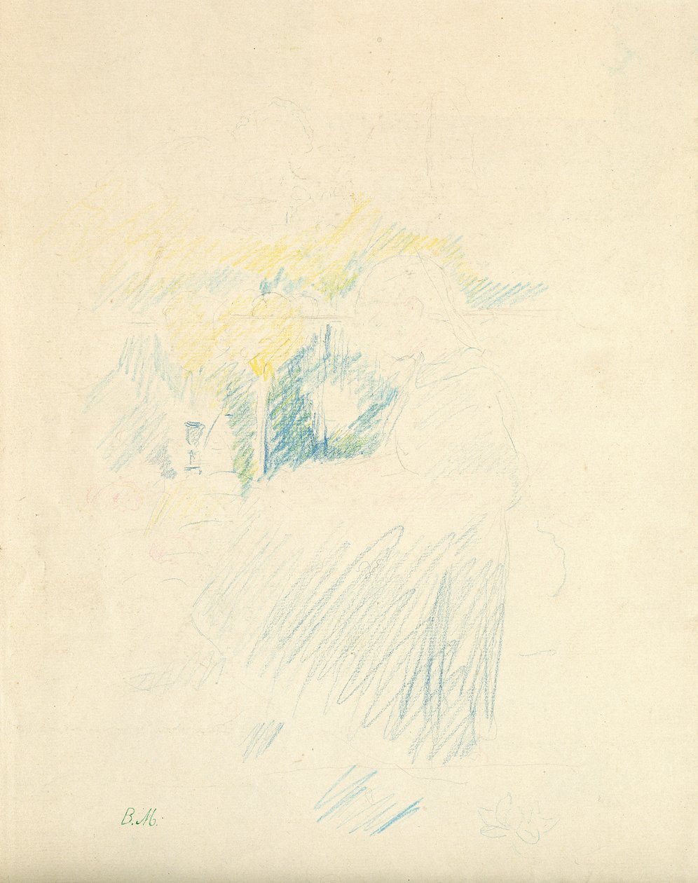 Sedící mladá dívka, 1888 (barevná tužka na papíře) od Berthe Morisot