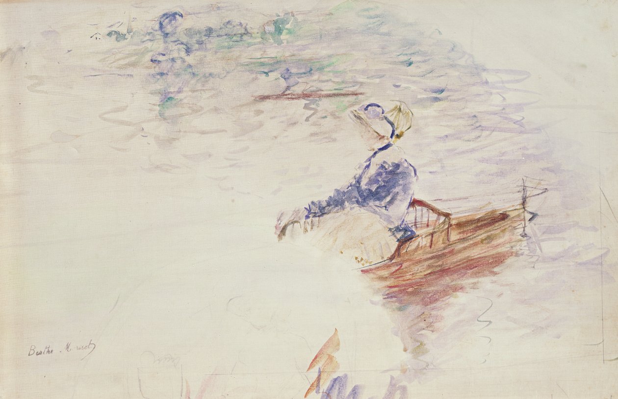 Skica mladé ženy ve člunu, 1886 (wc na plátně) od Berthe Morisot