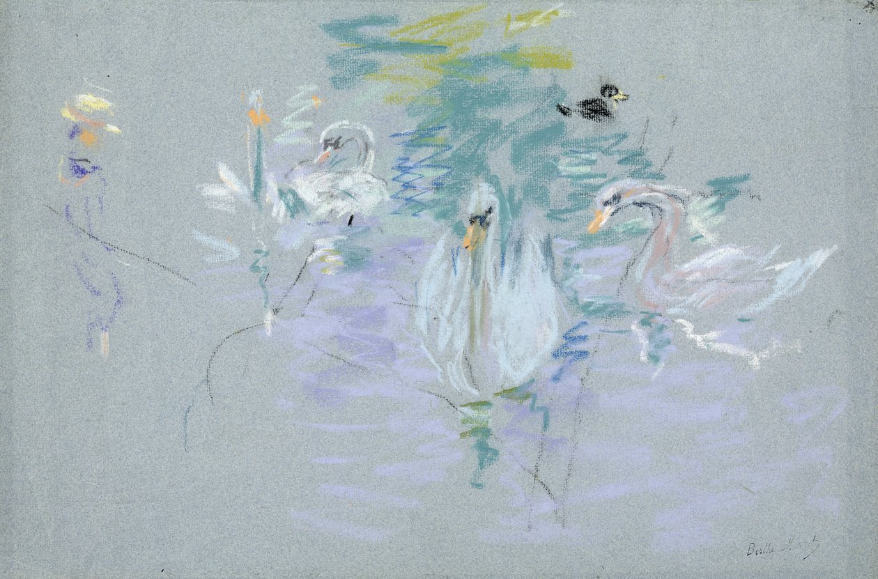 Labutě, 1885 (pastel na papíře) od Berthe Morisot